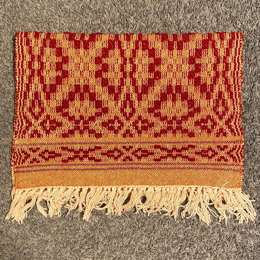 Handwoven Red and Gold Woven Fringe Scarf - Picture 1 of 3